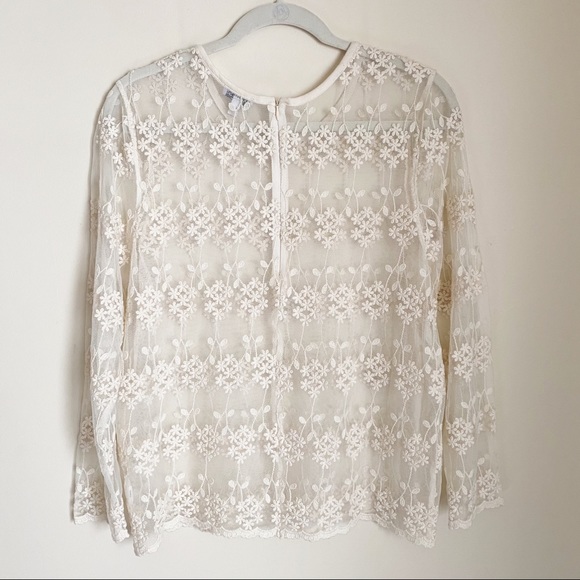 Express Sheer Lace Floral Top Long Sleeve Cream Medium - Picture 4 of 5
